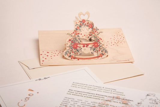 PopUp Grußkarte mit Torte in 3D und Briefumschlag